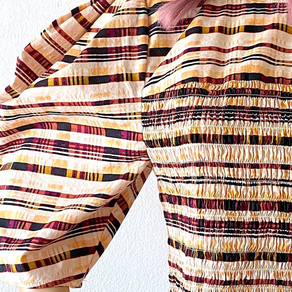 Puffed Sleeve Blouse Ruched Top Fit and Flare Blouse Ruffled Top Statement Piece - Picture 3 of 10